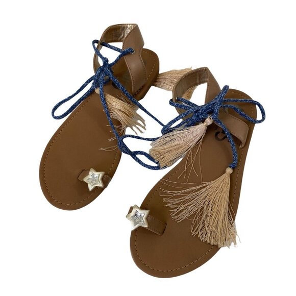 Sam Edelman Sandals Womens Size 6 Blue Gold Tassle Star Rhinestone Strappy Boho - Picture 2 of 10